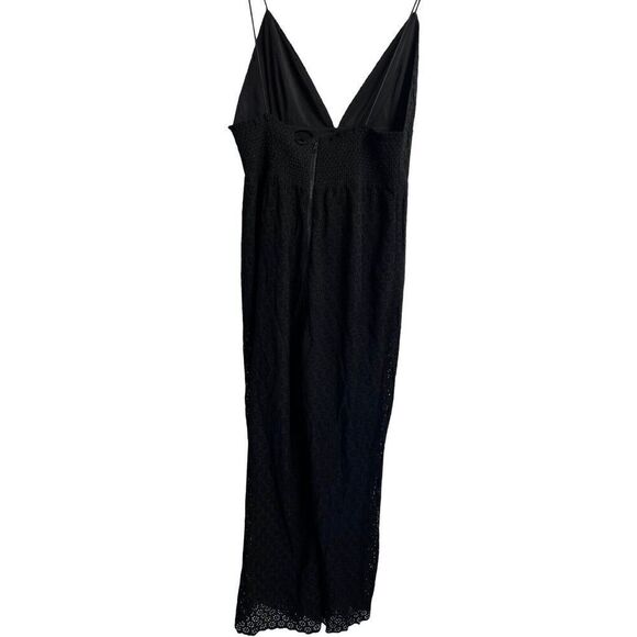 Alice + Olivia Long Maxi Jumpsuit Womens Size 12 Black Embroidered Eyelet Back - Picture 7 of 10